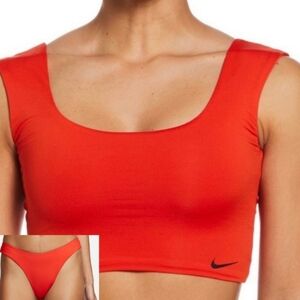 Nike Swim Essentials Scoop Neck Crop Top and Bikini Bottom Swimsuit Set